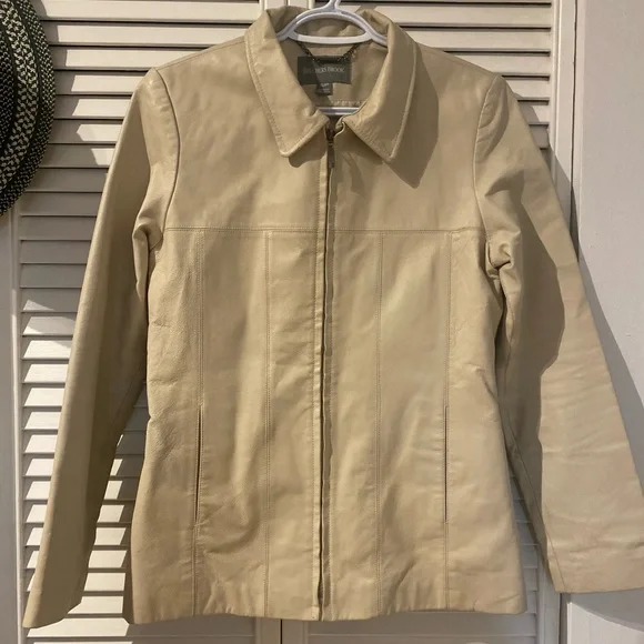 Cream Leather Jacket - Picture 2 of 12
